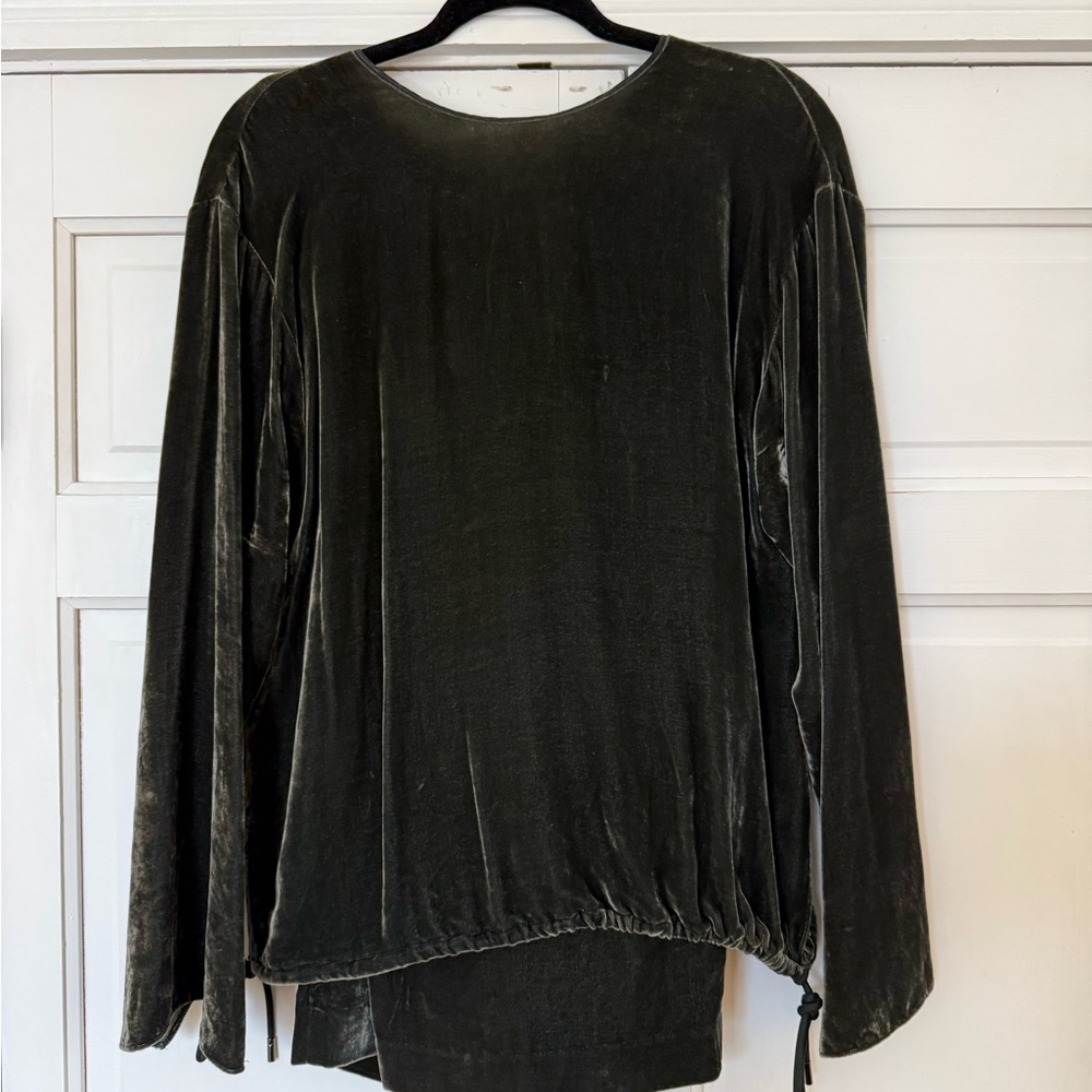 Theory Dark Green Velvet Top and Drawstring Pants Matching Set